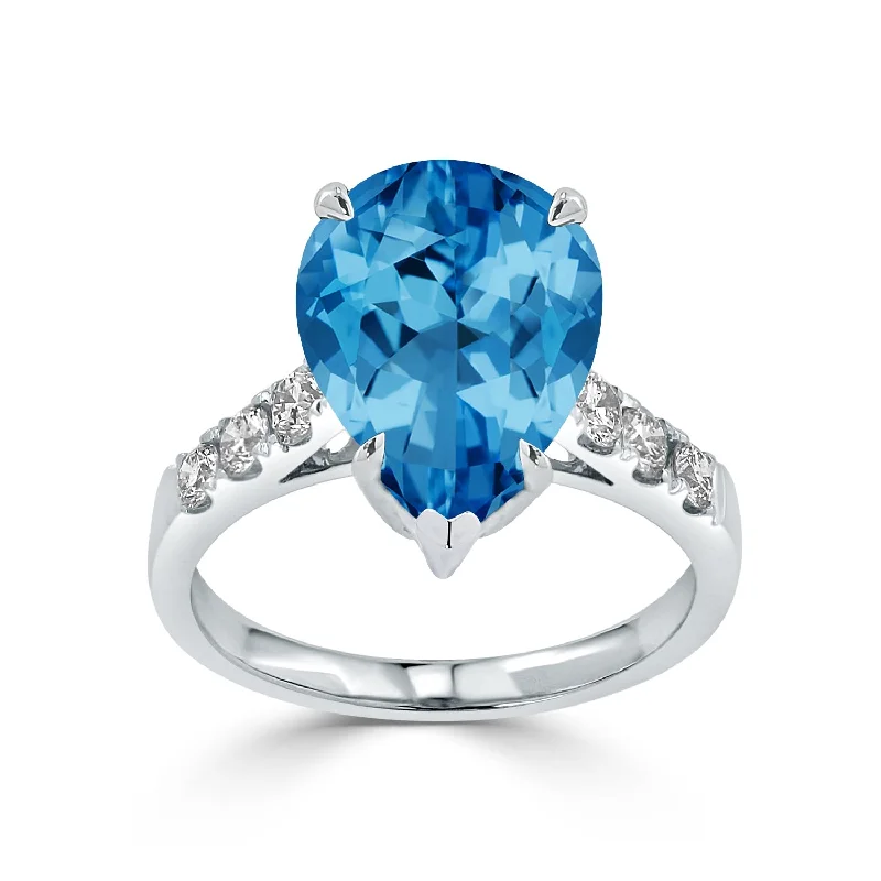 three stone engagement ring -Auriya 5 5/8ct Pear-cut Blue Topaz and Diamond Ring 3/8cttw 18K Gold