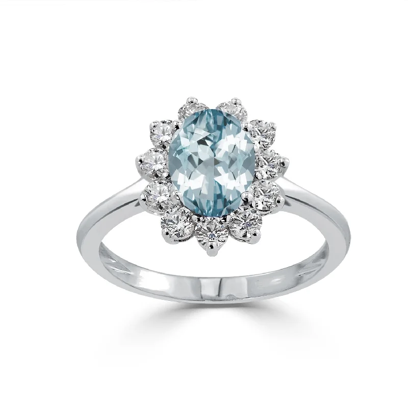 birthstone ring for moms -Auriya 5/8ct Oval-cut Aquamarine and Halo Diamond Ring 5/8cttw 18K Gold