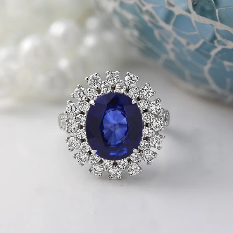 sapphire engagement ring for women -Auriya 7ct Oval-cut Blue Sapphire and 1 3/8ctw Halo Diamond Engagement Ring 18K Gold