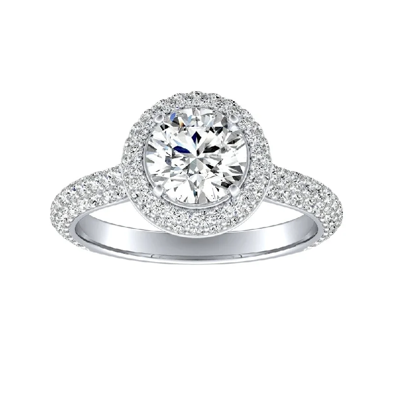 open ring for women -Auriya Double Edged 1/2ct Moissanite and 3/4ctw Pave Halo Diamond Engagement Ring 14k Gold