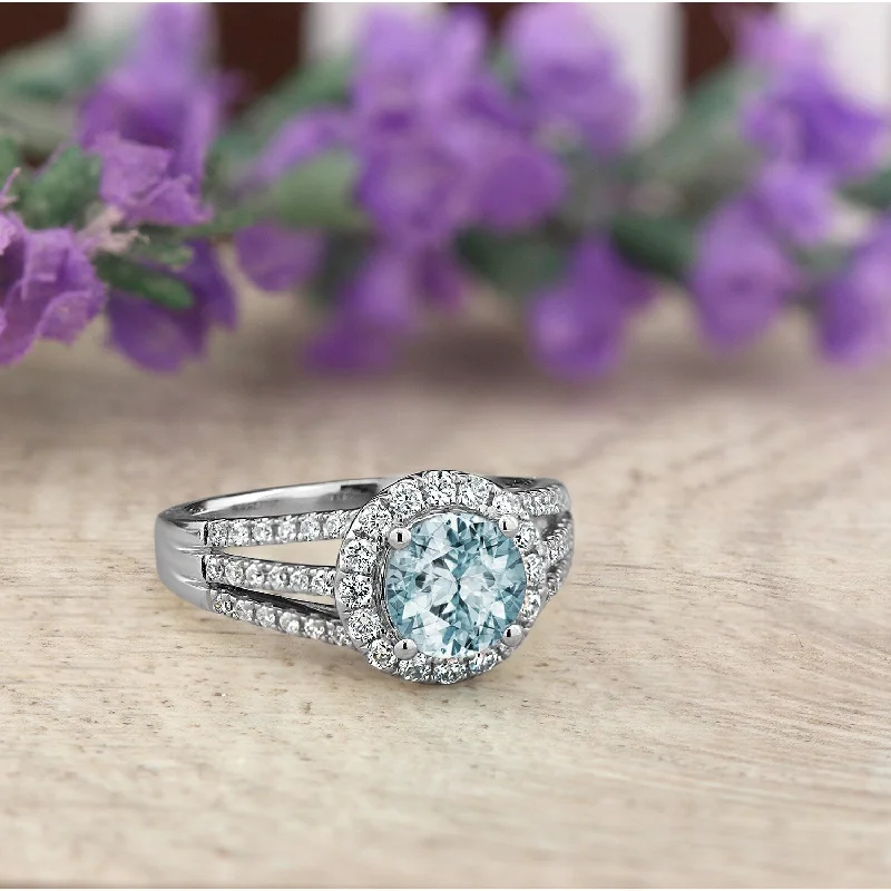 diamond engagement ring for women -Auriya Modern 1 1/3ct Aquamarine and Halo Diamond Engagement Ring 1/2cttw 14k Gold