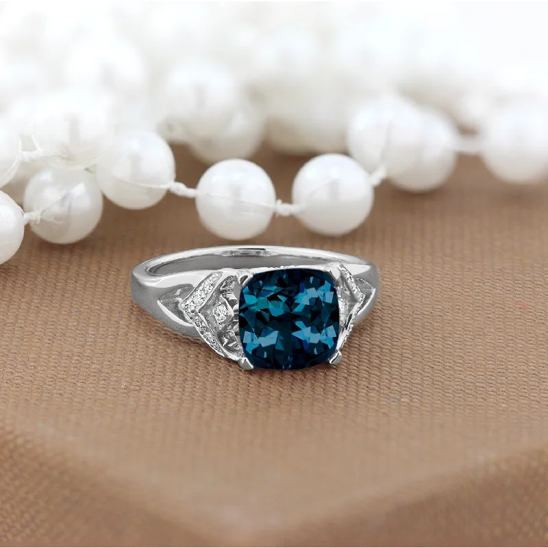 antique engagement ring for women -Auriya Modern 2 3/8ct Cushion-cut London Blue Topaz and Diamond Engagement Ring 1/6ctw 14k Gold