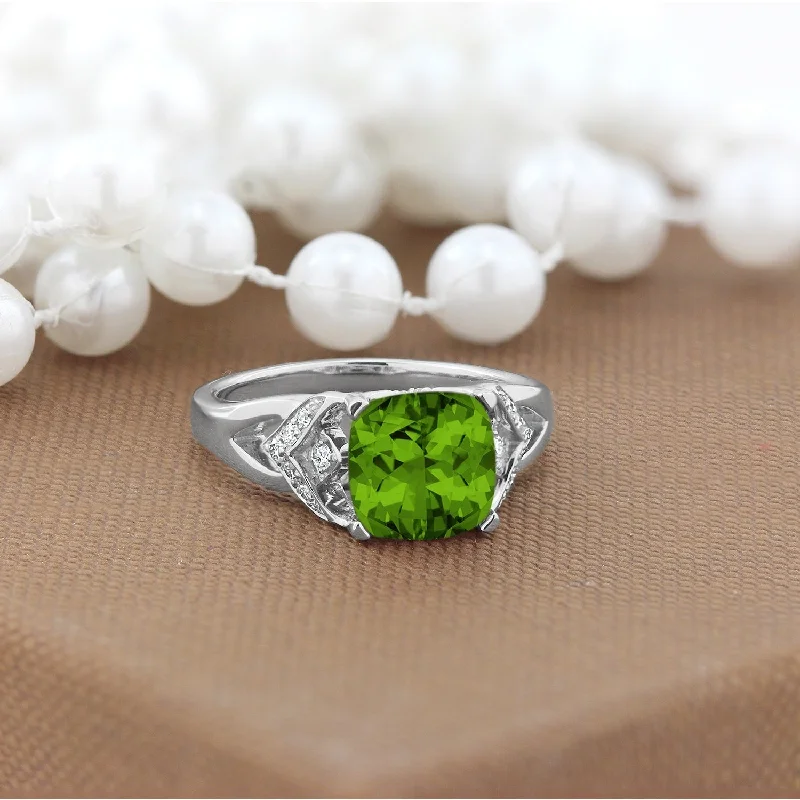 vintage wedding band for men -Auriya Modern 2 3/8ct Cushion-cut Peridot and Diamond Engagement Ring 1/6ctw 14k Gold