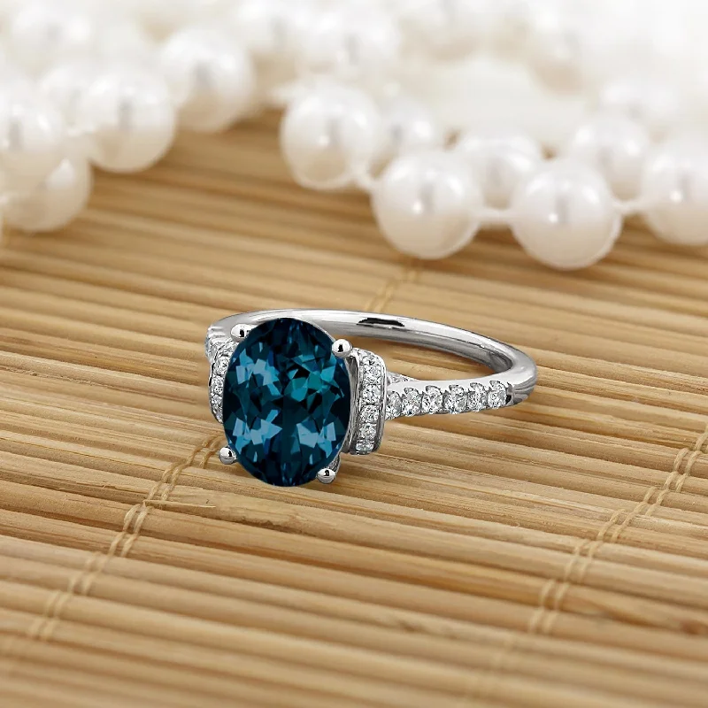 infinity ring for couples -Auriya Modern 2 3/8ct Oval London-blue Topaz and Diamond Engagement Ring 3/8cttw 14k Gold