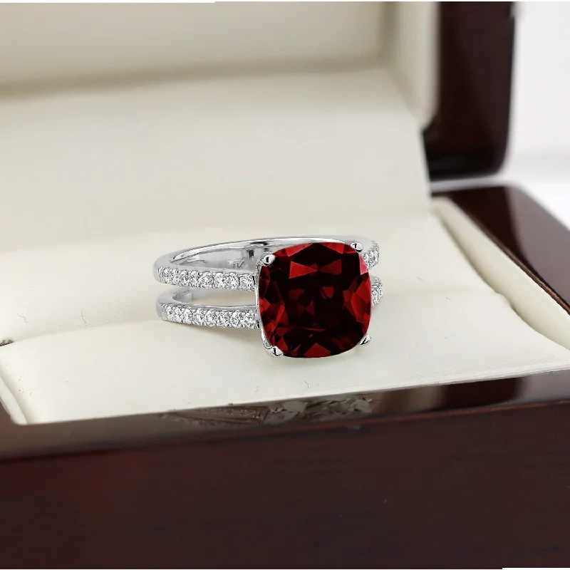 custom fingerprint ring for couples -Auriya Modern 5ct Cushion-cut Garnet and Diamond Engagement Ring 1/4cttw 14k Gold