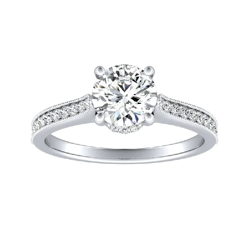 bold cocktail ring for women -Auriya Round 14k Gold 3/4ct Moissanite and 1/5ct TDW Diamond Vintage Inspired Engagement Ring