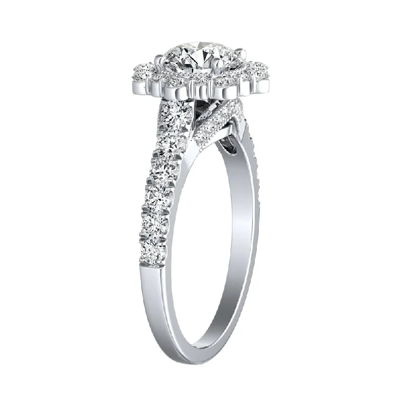 contemporary ring for men -Auriya Round Vintage 1/2ct Moissanite and 3/4ct TDW Halo Diamond Engagement Ring 14K Gold