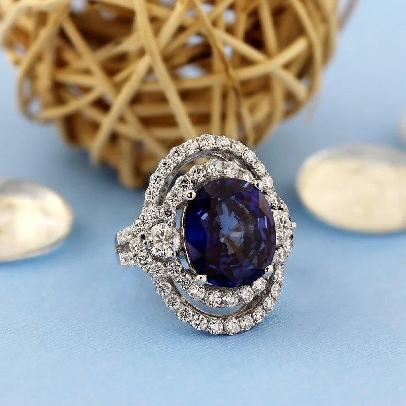 black diamond ring for men -Auriya Unique 10ct Royal Blue Sapphire 3ctw Halo Diamond Engagement Ring 18k Gold