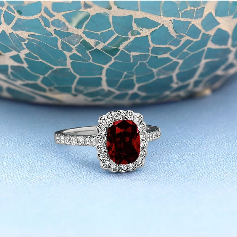 diamond pinky ring for men -Auriya Vintage 1 1/3ct Cushion-cut Garnet Halo Diamond Engagement Ring 1/2ctw 14k Gold