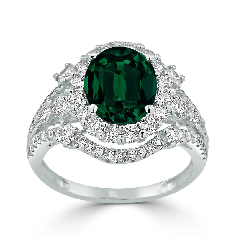 black diamond ring for men -Auriya Vintage 2 1/2ct Oval Emerald and Halo Diamond Ring 1 1/5ctw 18K Gold