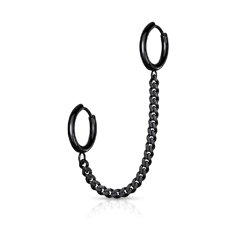 luxury diamond ring for special occasions -Black Chain Linked Round Clicker Hoops for Helix 18 Gauge - E230B