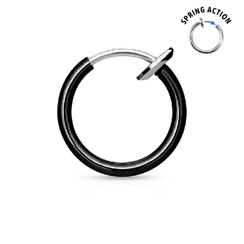 silver stacking rings for women -Black Titanium Spring-Action Fake Septum/Nose/Ear Hoop - S679