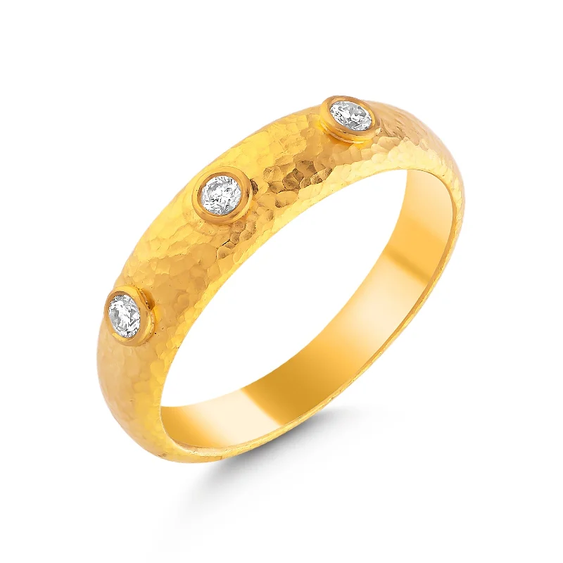 adjustable gold ring for women -Burnish Set Diamond 3 Stone Tapered Band Ring