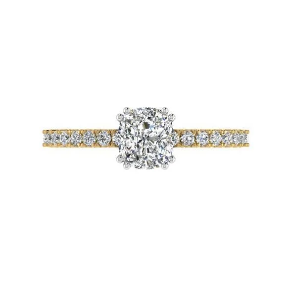 open ring for women -Cushion Diamond with Round Side Stones Engagement Ring 18K Gold 0.26 ct. w.t.