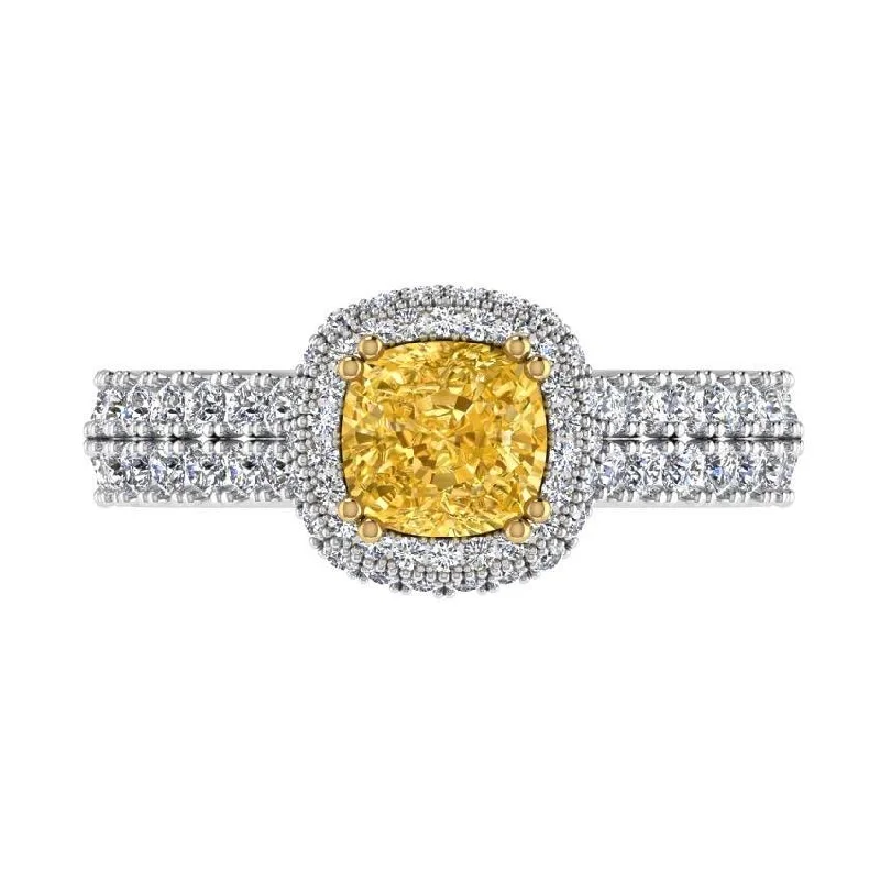 boho style ring for women -Double Row Cushion Halo Diamond Engagement Ring 18K Gold (1.15 CT. TW)