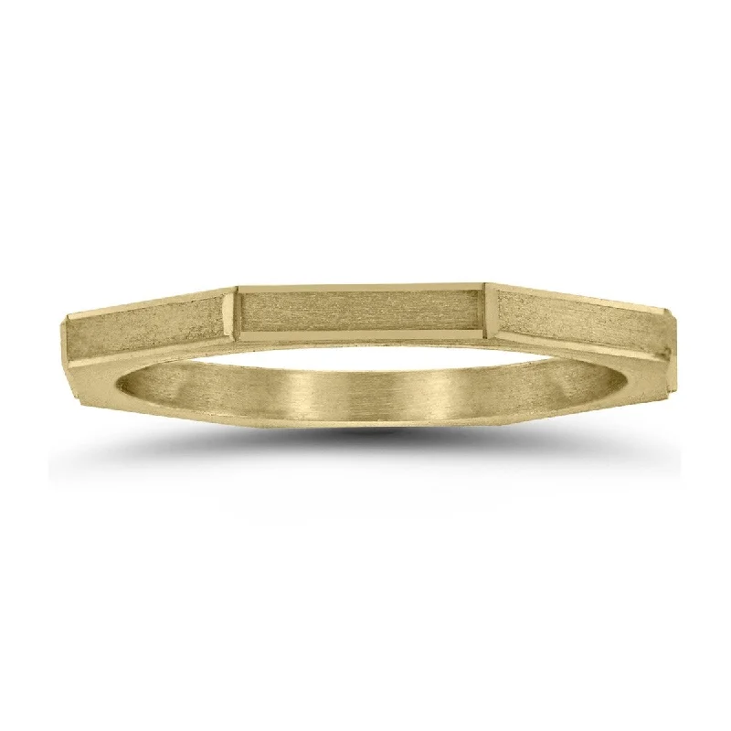 men’s titanium ring -Eight Sided Thin 1.5MM Matte Finish Wedding Band in 14K Yellow Gold