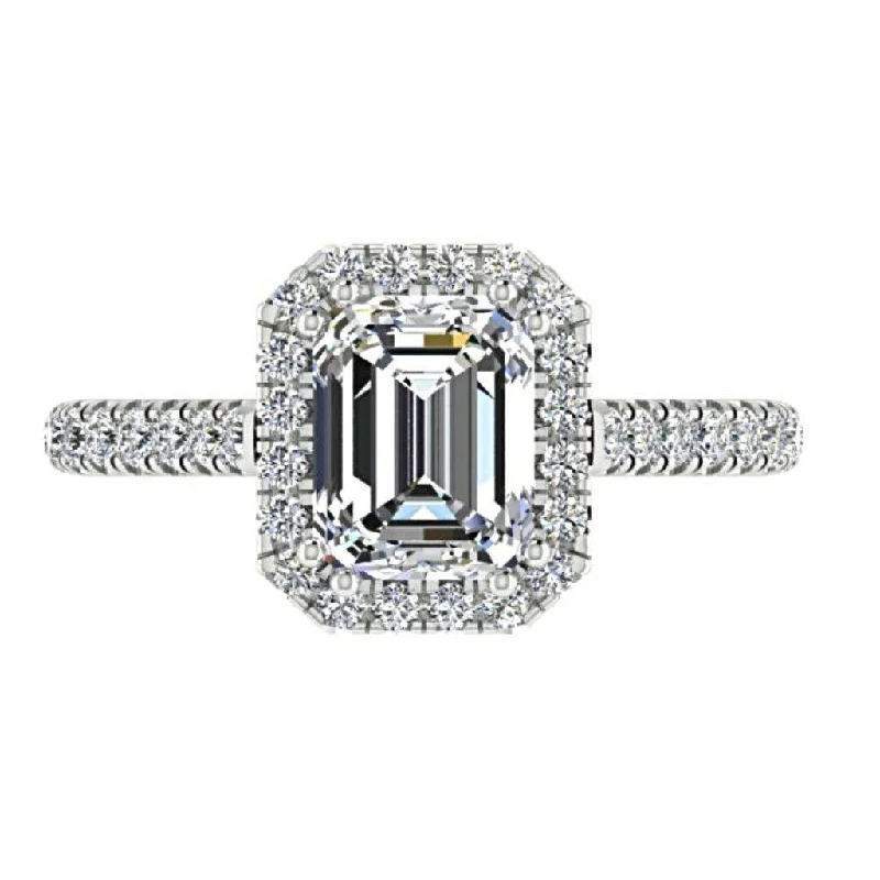 black wedding band for men -Emerald Cut Diamond Halo Engagement Ring with Side Stones 18K Gold (0.36 ct.tw.)