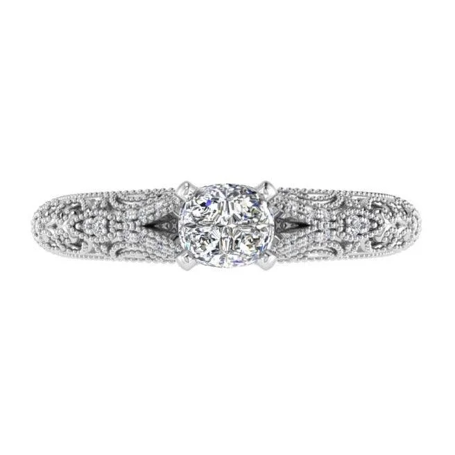 diamond cluster ring for women -Fancy Milgrain Cushion Diamond Engagement Ring 18K Gold