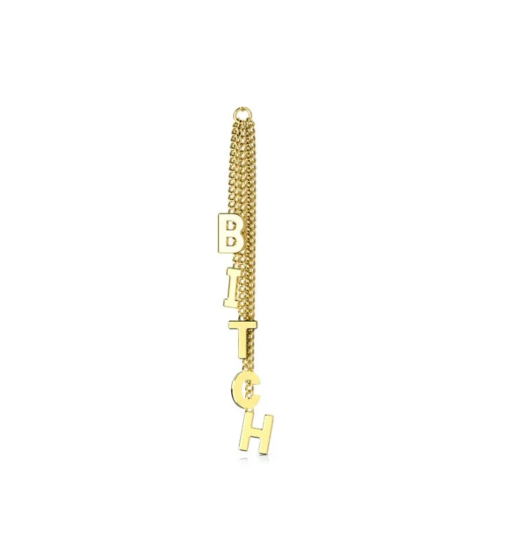 personalized couple rings with initials -Gold "BITCH" Chain Dangles Charm for Hinged Ring - CHARM29A