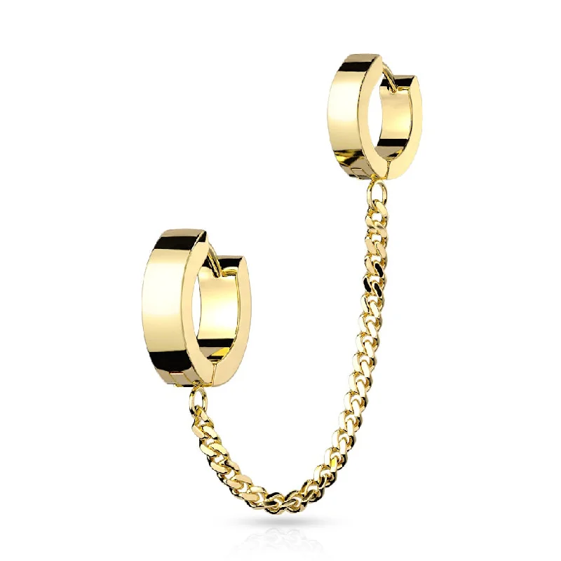 minimalist gold ring for everyday wear -Gold Chain Linked Double Round Clicker Hoops for Helix 18 Gauge - E205C