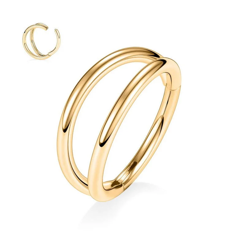 bold cocktail ring for women -Gold Double Hoop Hinged Segment Ring - E468A