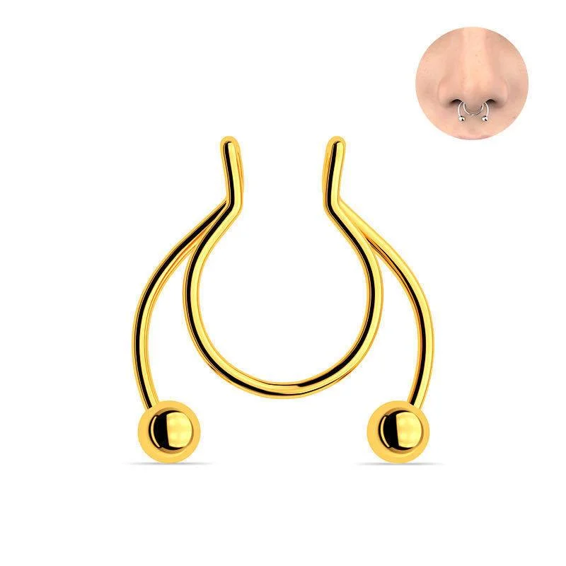 fashion statement ring for women -Gold Fake Septum Nose Clip - S692