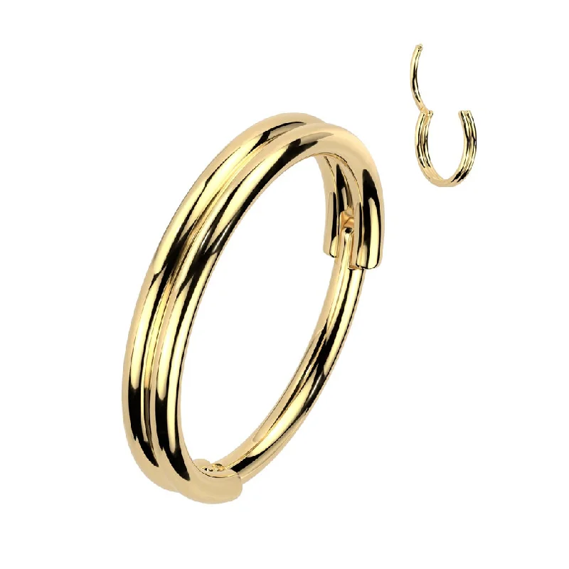 black diamond ring for men -Gold Hinged Ring with Double Line 20 Gauge - E418A