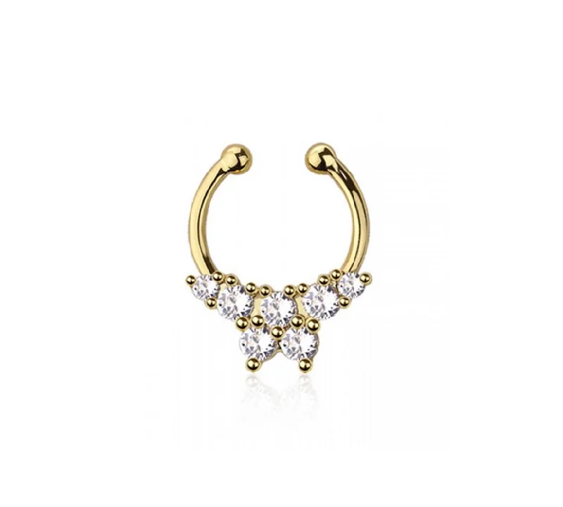 birthstone ring for moms -Gold Jewelled Fake Septum Nose Clip - S610A