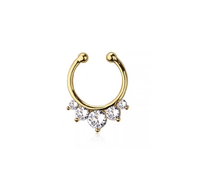 emerald ring for women -Gold Jewelled Fake Septum Nose Clip - S611A