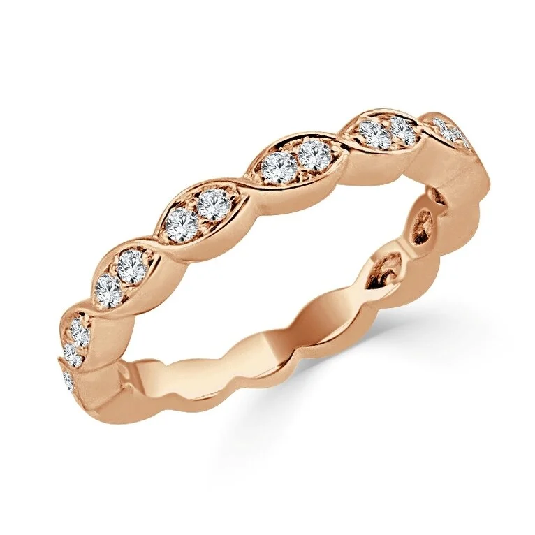 bohemian style ring for women -Joelle Diamond Band 14k Rose Gold 1/3 ct TDW 3/4 Way Around Band