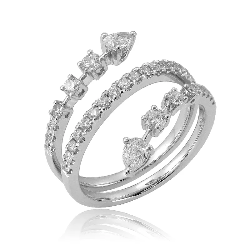 infinity ring for couples -Joelle Diamond Crossover Band Ring for Her 18K White Gold 3/4 Cttw. size 6.5