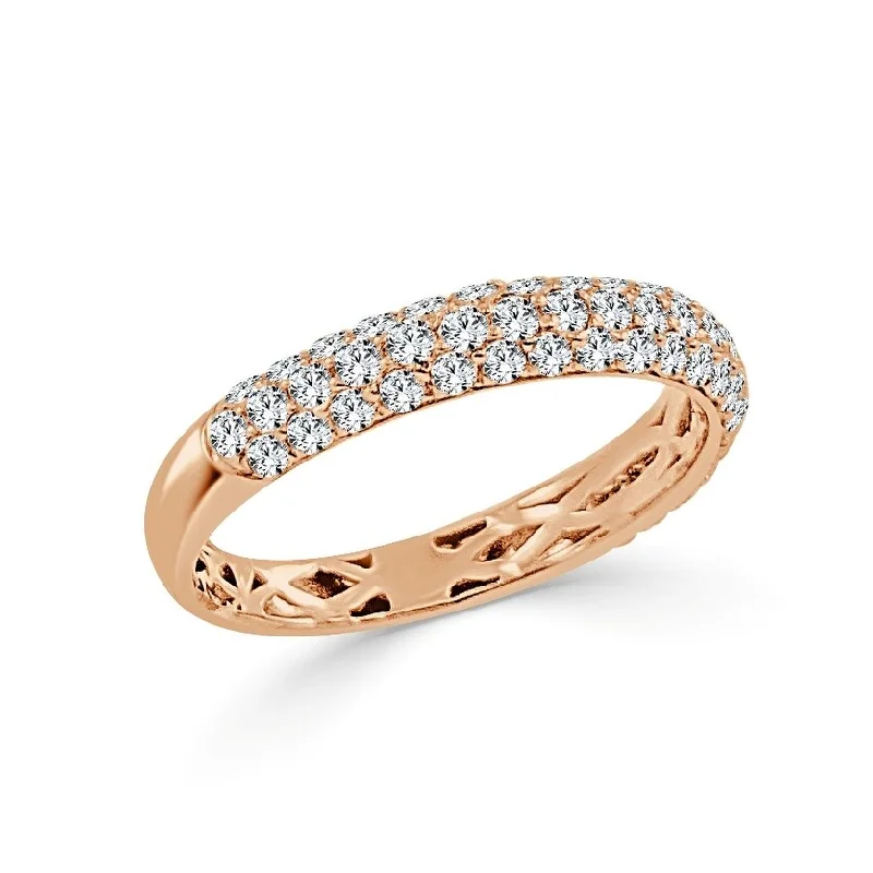 rose gold ring for women -Joelle Diamond Double Row Ring 14k Gold 1/2 Way Around Band 7/8 ct TDW