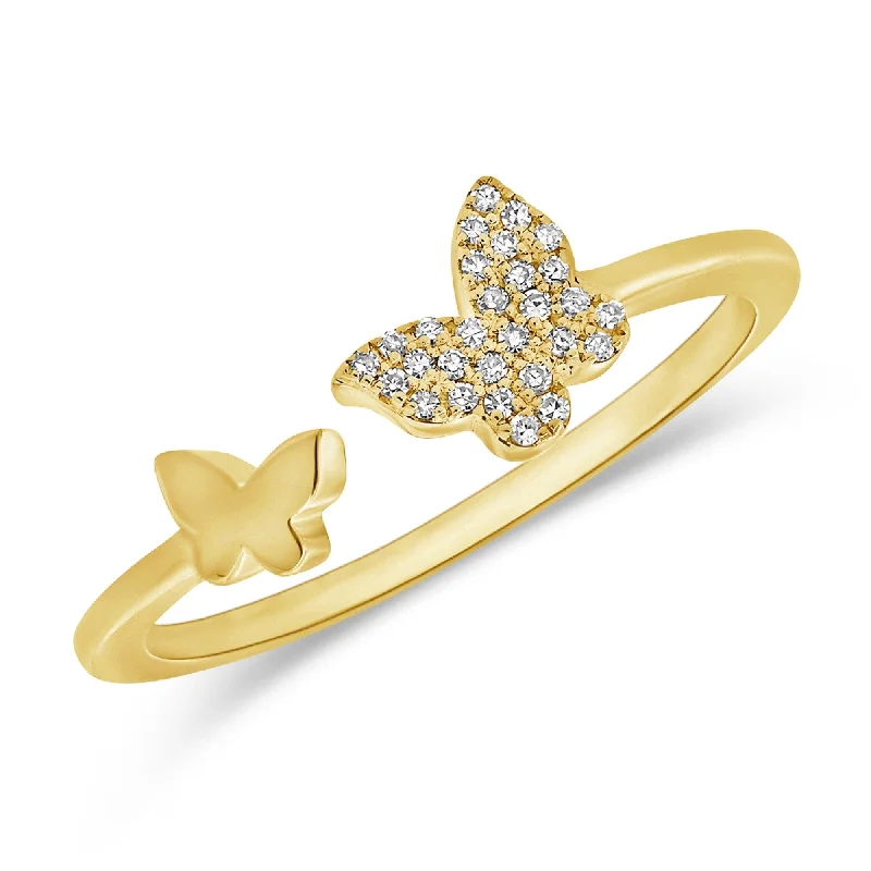 fashion statement ring for women -Joelle Diamond Open Butterfly Band Ring For Her - 14K Gold Diamond Stackable Ring