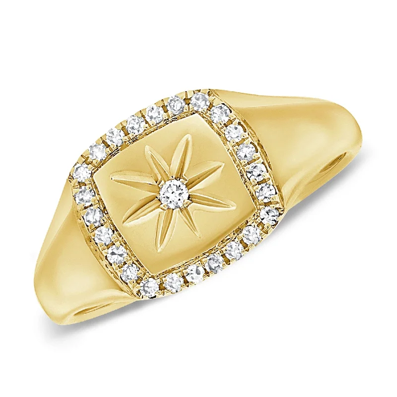 geometric ring for women -Joelle Diamond Pave Star Signet Ring 14K Gold 1/10 ct. TDW