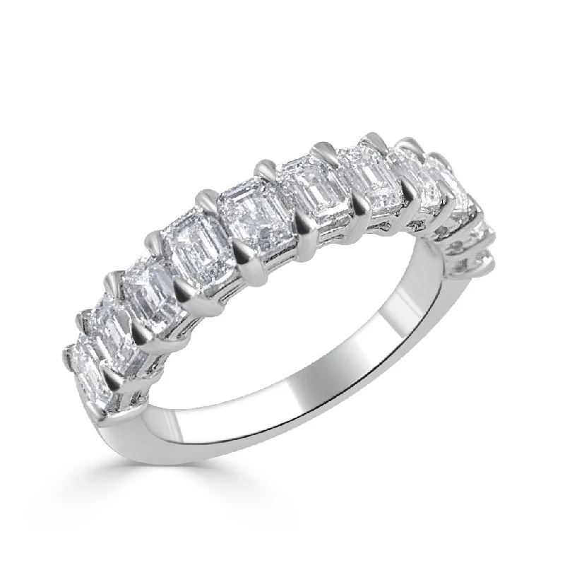 nature inspired ring for women -Joelle Diamond Ring Wedding Band 14K White Gold 2 ct Emerald Cut Diamond Half-Way-Around