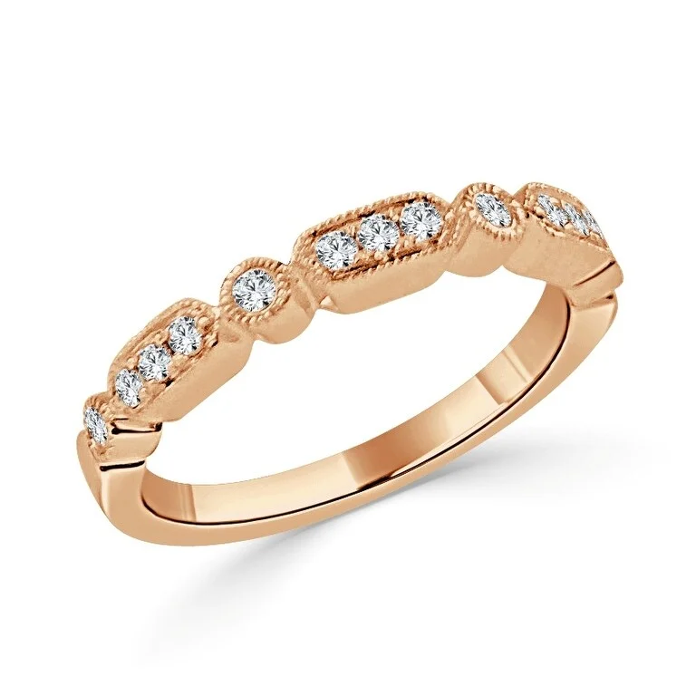 celestial ring for women -Joelle Diamond Wedding Band 14k Rose Gold 1/5 ct TDW 1/2 Way Around Band