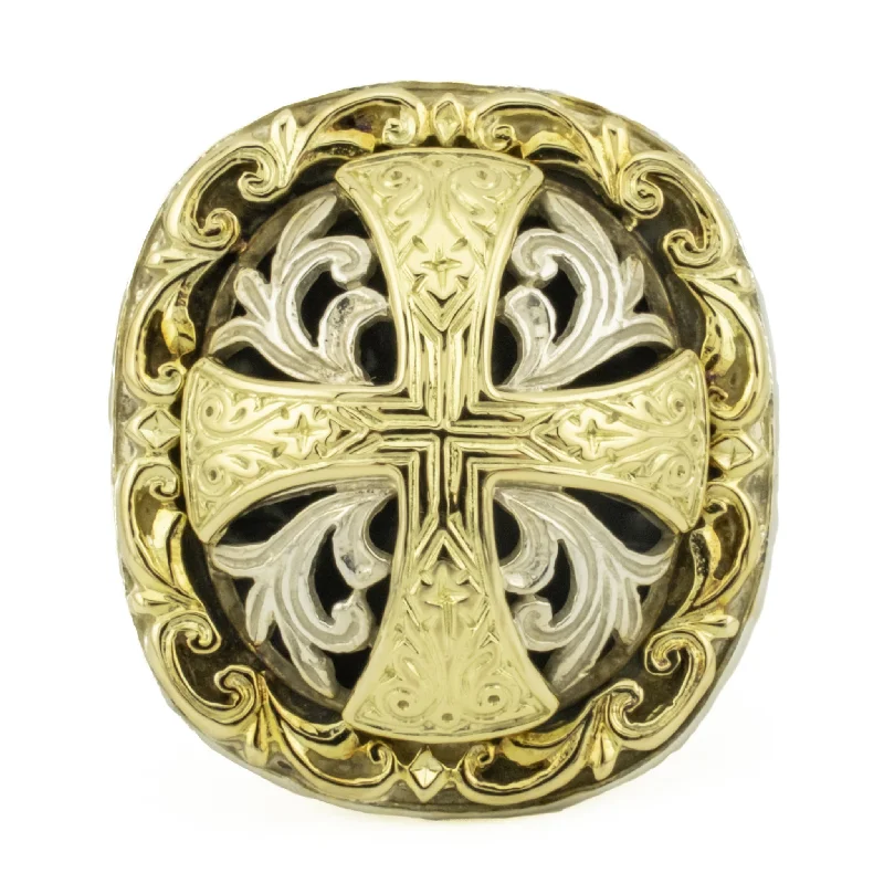 trendy ring for teenage girls -Konstantino Classics Daphne Cross Ring in 18K Yellow Gold and Sterling Silver - Size 6