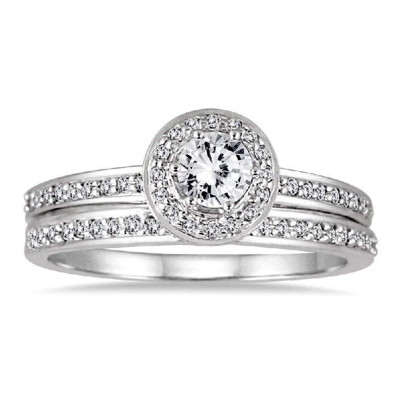 princess cut engagement ring -Marquee Jewels 10k White Gold 1/2ct TDW Diamond Halo Bridal Set