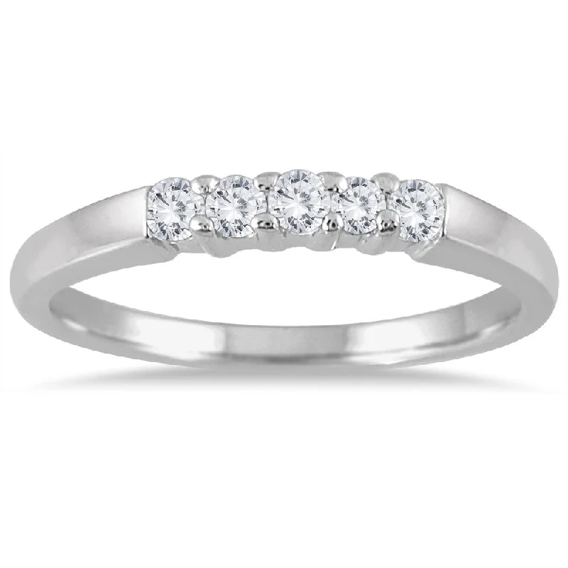 crystal ring for women -Marquee Jewels 10k White Gold 1/4ct TDW Diamond 5 Stone Band