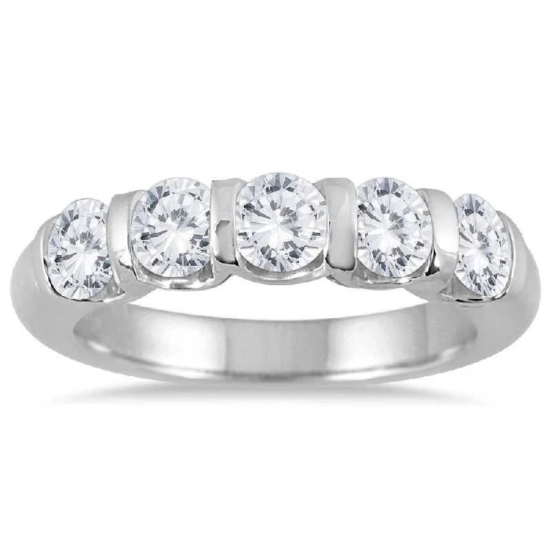 adjustable ring for women -Marquee Jewels 14k White Gold 1 1/2ct TDW Bar Set 5 Stone Diamond Band