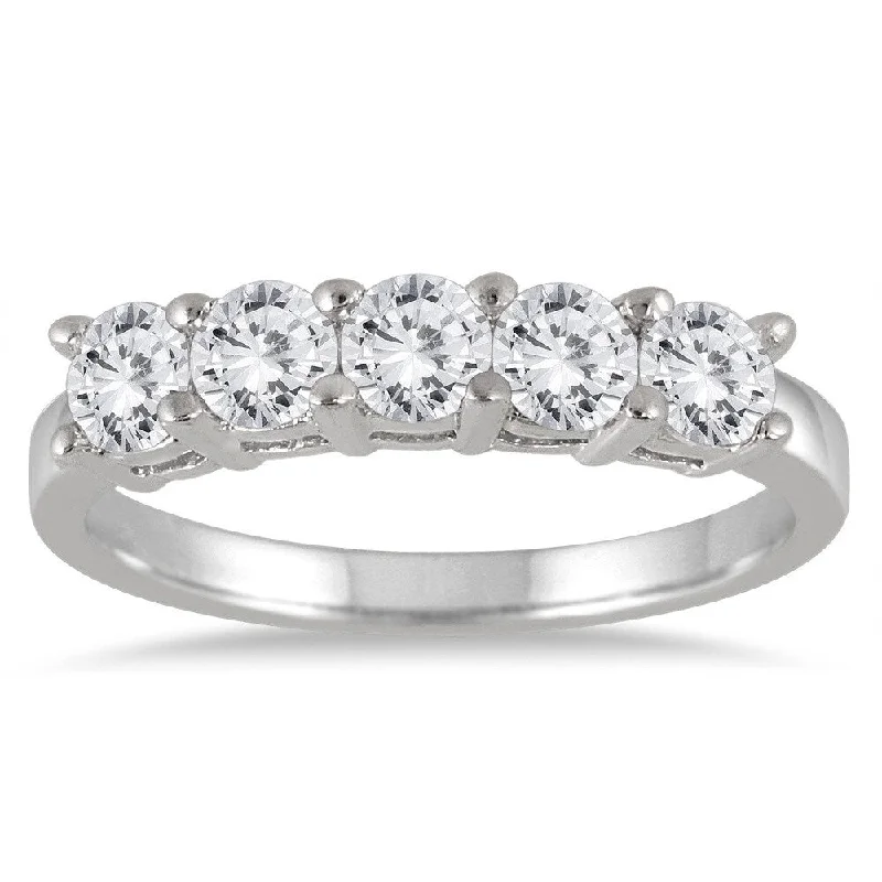 nature inspired ring for women -Marquee Jewels 14k White Gold 1ct TDW Diamond Five Stone Anniversary Ring