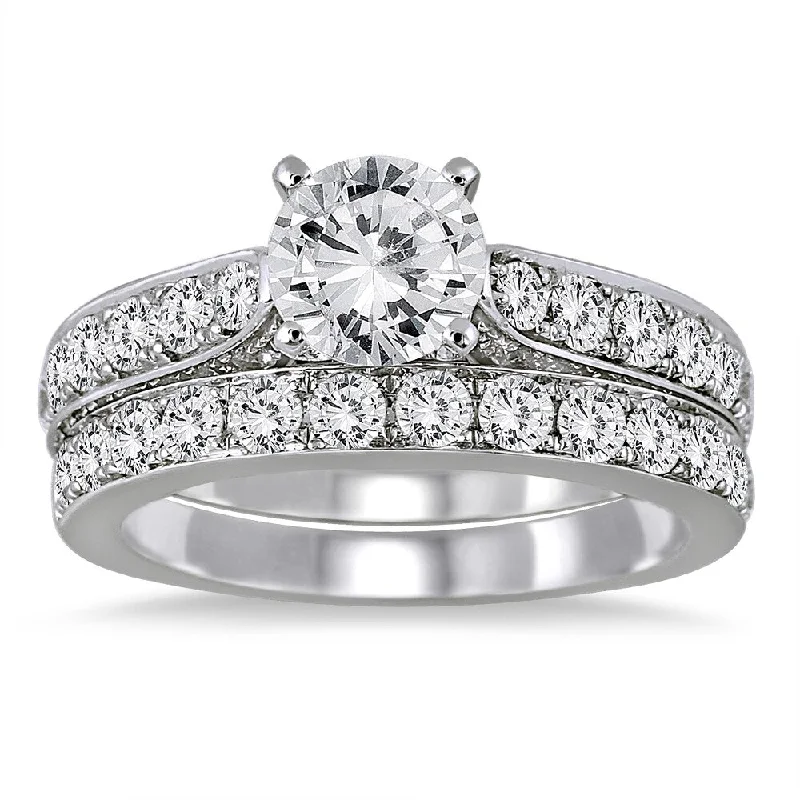 gemstone ring for women -Marquee Jewels 14K White Gold 2 1/ 2ct TDW Round Diamond Bridal Set