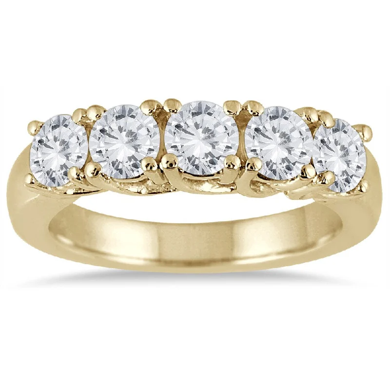 layered stacking rings for women -Marquee Jewels 14K Yellow Gold 2 CTW Prong Set 5-stone Diamond Band