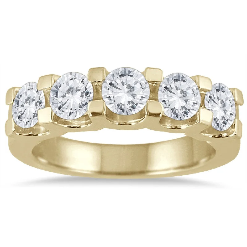 silver midi ring for women -Marquee Jewels 14k Yellow Gold 2ct TDW Prong-set 5-stone Diamond Band