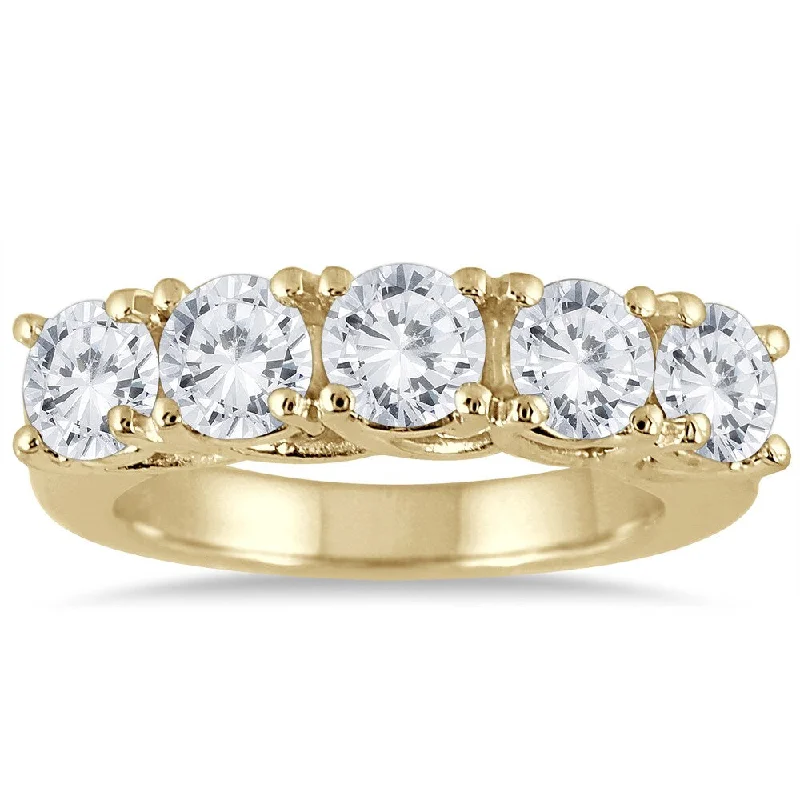 floral ring for women -Marquee Jewels 14K Yellow Gold 3 CTW Prong Set 5-stone Diamond Band