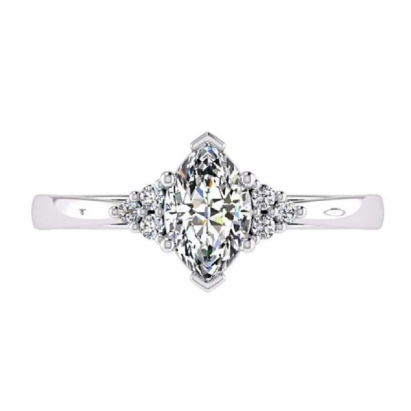 three stone engagement ring -Marquise Diamond Engagement Ring with Side Stone 18K Gold