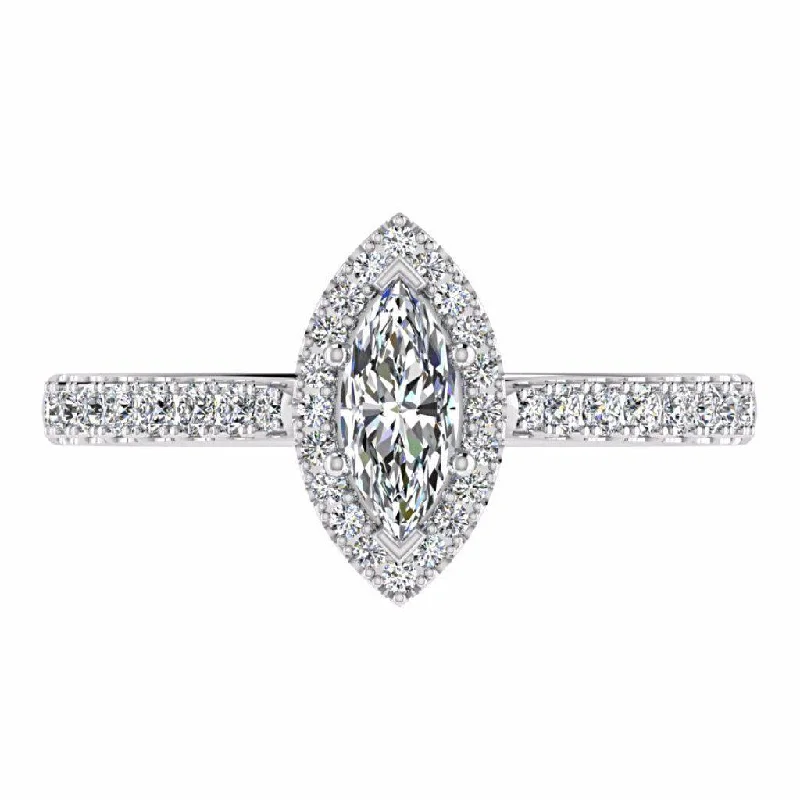 bold cocktail ring for women -Marquise Diamond Halo Side Stone Engagement Ring 18K Gold Setting