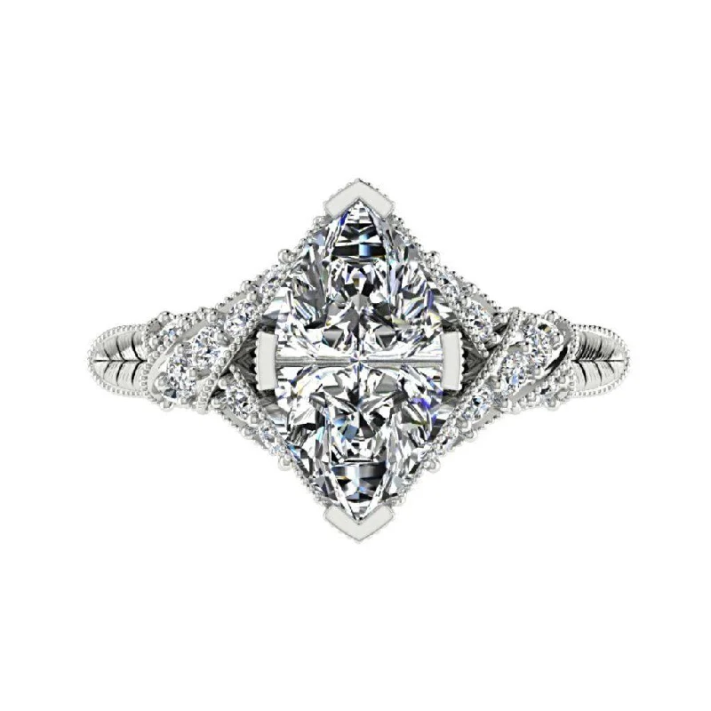 birthstone ring for moms -Marquise Diamond Side Stone Twisted Band Engagement Ring 18K White Gold (0.26 ct.t.w.)