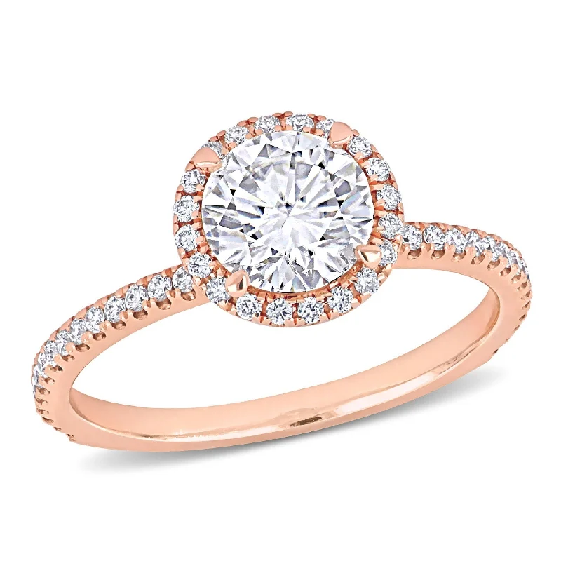 custom birthstone ring for moms -Miadora 1 1/3ct TDW Diamond Halo Engagement Ring in 14k Rose Gold