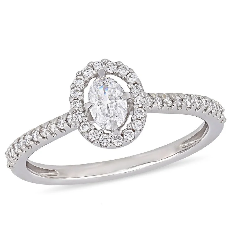 delicate gold ring for layering -Miadora 14k White Gold 1/2ct TDW Diamond Floating Halo Engagement Ring